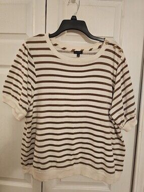 Talbots Cotton Pull Over Short Sleeved Top With Gold Button Accents Sz Xl